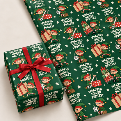 Funny Christmas Wrapping Paper – Wrapped Under Protest – 3 Sheets — promotional mockup