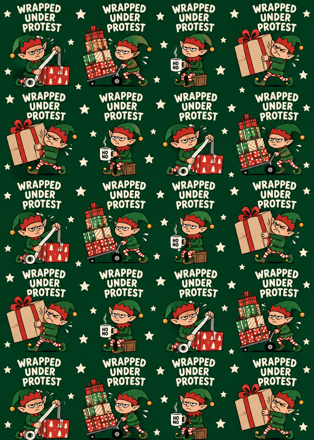 Funny Christmas Wrapping Paper – Wrapped Under Protest – 3 Sheets — complete artwork